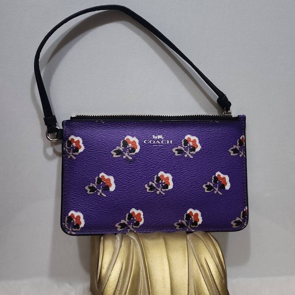Coach Bramble Rose Printed Small Leather Wristlet